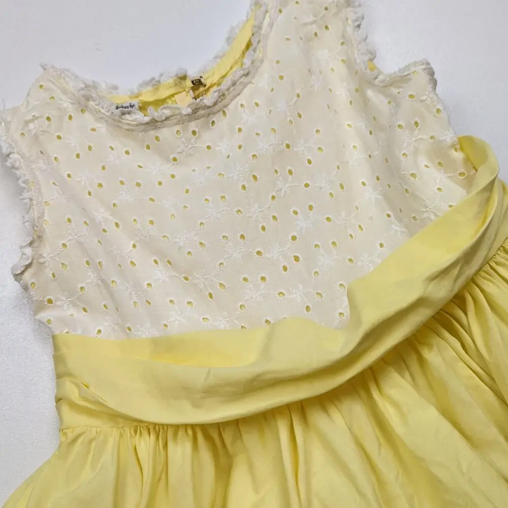 Vintage Moppets Dress Girls Sz 5T 50s/60s Yellow Eyelet Sundress